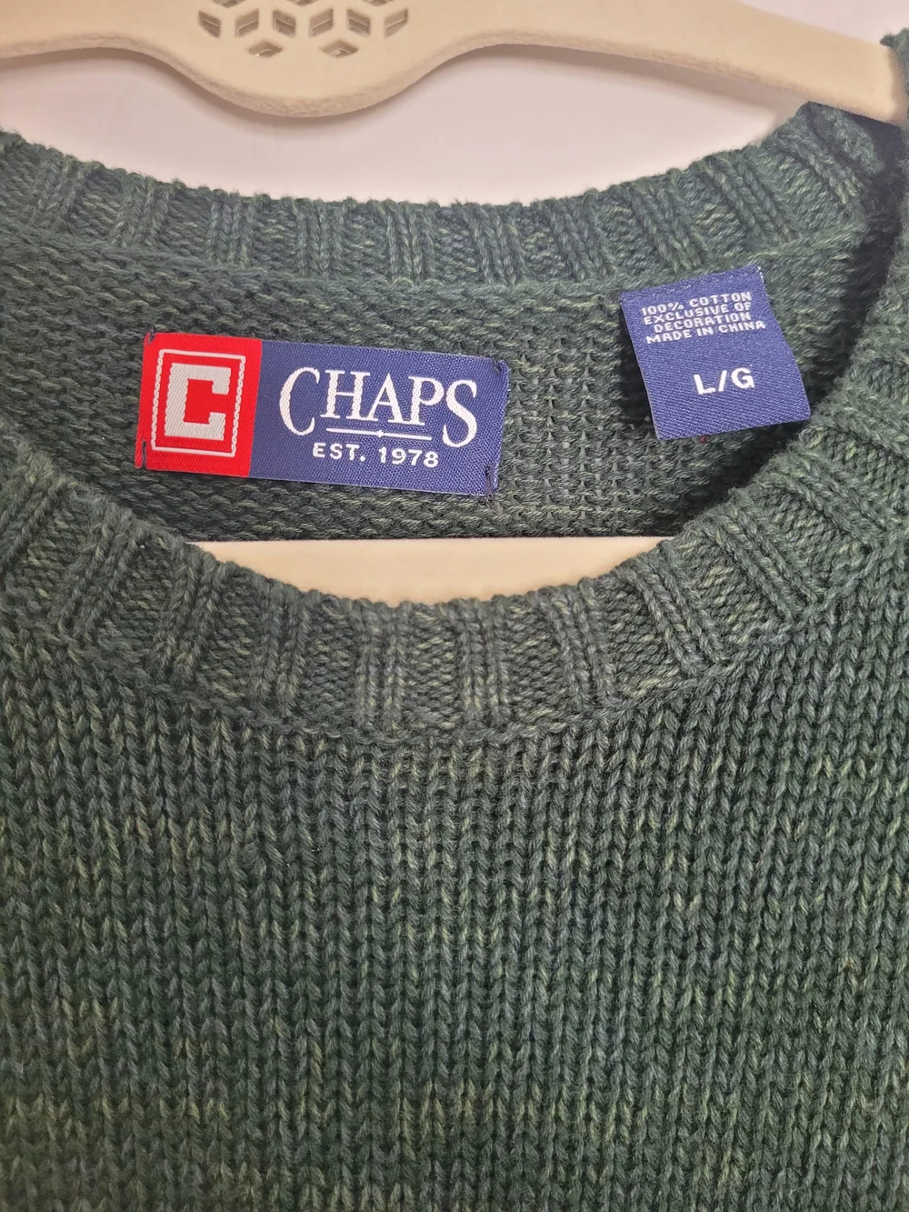 Chaps Men's Dark Green Crewneck Sweater Cotton Large